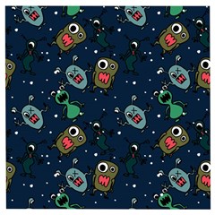 Monster Alien Pattern Seamless Background Wooden Puzzle Square by Vaneshart