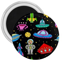 Seamless Pattern With Space Objects Ufo Rockets Aliens Hand Drawn Elements Space 3  Magnets by Vaneshart