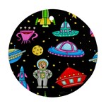 Seamless Pattern With Space Objects Ufo Rockets Aliens Hand Drawn Elements Space Ornament (Round) Front