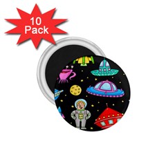 Seamless Pattern With Space Objects Ufo Rockets Aliens Hand Drawn Elements Space 1 75  Magnets (10 Pack)  by Vaneshart