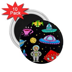 Seamless Pattern With Space Objects Ufo Rockets Aliens Hand Drawn Elements Space 2 25  Magnets (10 Pack)  by Vaneshart