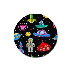 Seamless Pattern With Space Objects Ufo Rockets Aliens Hand Drawn Elements Space Rubber Coaster (round)  by Vaneshart