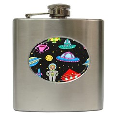 Seamless Pattern With Space Objects Ufo Rockets Aliens Hand Drawn Elements Space Hip Flask (6 Oz) by Vaneshart