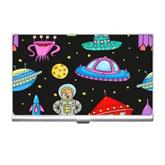 Seamless Pattern With Space Objects Ufo Rockets Aliens Hand Drawn Elements Space Business Card Holder by Vaneshart