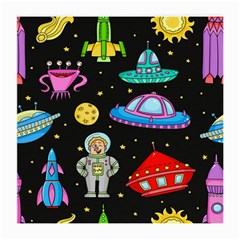 Seamless Pattern With Space Objects Ufo Rockets Aliens Hand Drawn Elements Space Medium Glasses Cloth (2 Sides) by Vaneshart