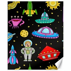 Seamless Pattern With Space Objects Ufo Rockets Aliens Hand Drawn Elements Space Canvas 11  X 14  by Vaneshart