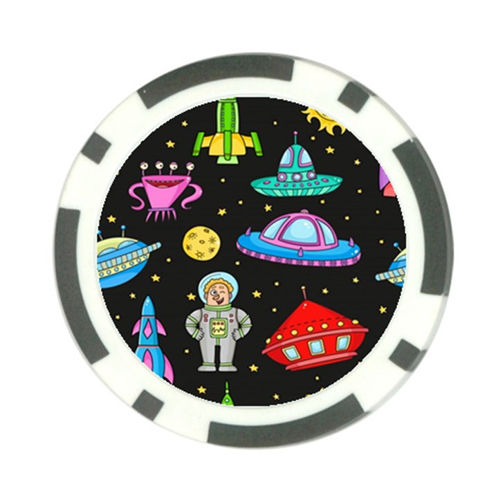 Seamless Pattern With Space Objects Ufo Rockets Aliens Hand Drawn Elements Space Poker Chip Card Guard