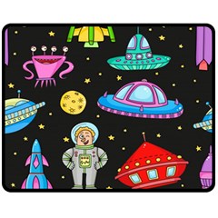 Seamless Pattern With Space Objects Ufo Rockets Aliens Hand Drawn Elements Space Fleece Blanket (medium)  by Vaneshart