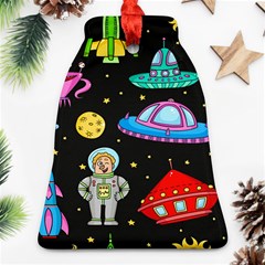 Seamless Pattern With Space Objects Ufo Rockets Aliens Hand Drawn Elements Space Bell Ornament (two Sides) by Vaneshart