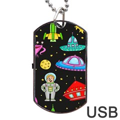 Seamless Pattern With Space Objects Ufo Rockets Aliens Hand Drawn Elements Space Dog Tag Usb Flash (one Side) by Vaneshart