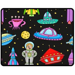 Seamless Pattern With Space Objects Ufo Rockets Aliens Hand Drawn Elements Space Double Sided Fleece Blanket (medium)  by Vaneshart