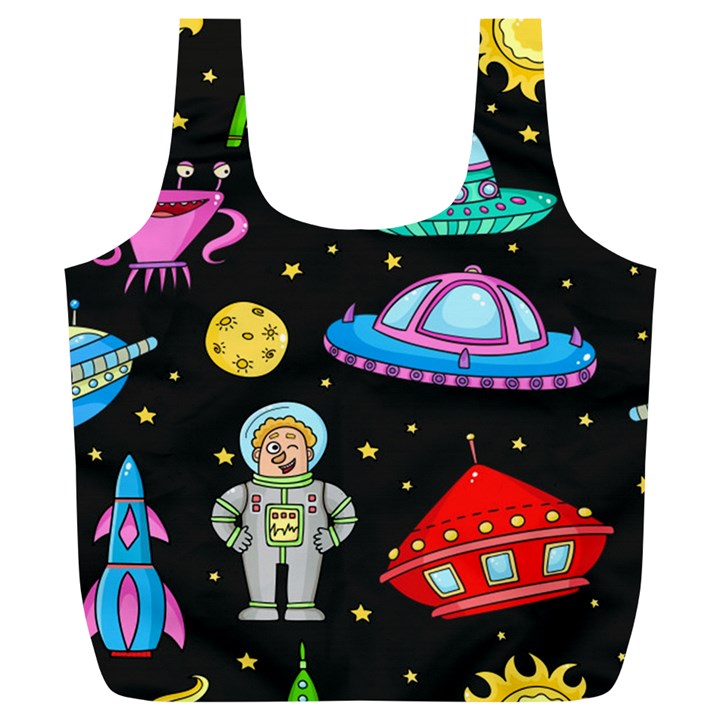 Seamless Pattern With Space Objects Ufo Rockets Aliens Hand Drawn Elements Space Full Print Recycle Bag (XL)