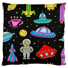 Seamless Pattern With Space Objects Ufo Rockets Aliens Hand Drawn Elements Space Standard Flano Cushion Case (two Sides) by Vaneshart