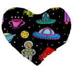 Seamless Pattern With Space Objects Ufo Rockets Aliens Hand Drawn Elements Space Large 19  Premium Flano Heart Shape Cushions Front