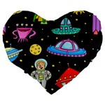 Seamless Pattern With Space Objects Ufo Rockets Aliens Hand Drawn Elements Space Large 19  Premium Flano Heart Shape Cushions Back