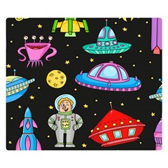 Seamless Pattern With Space Objects Ufo Rockets Aliens Hand Drawn Elements Space Double Sided Flano Blanket (small)  by Vaneshart