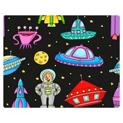 Seamless Pattern With Space Objects Ufo Rockets Aliens Hand Drawn Elements Space Double Sided Flano Blanket (medium)  by Vaneshart