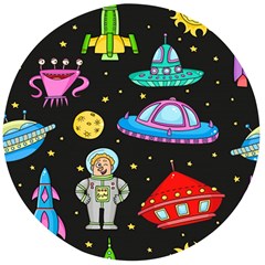 Seamless Pattern With Space Objects Ufo Rockets Aliens Hand Drawn Elements Space Wooden Bottle Opener (round) by Vaneshart