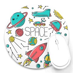 Space Cosmos Seamless Pattern Seamless Pattern Doodle Style Round Mousepads by Vaneshart