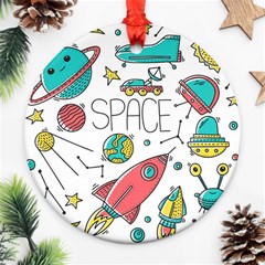 Space Cosmos Seamless Pattern Seamless Pattern Doodle Style Ornament (round) by Vaneshart