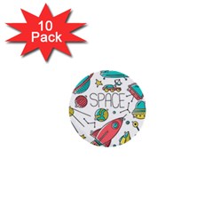 Space Cosmos Seamless Pattern Seamless Pattern Doodle Style 1  Mini Buttons (10 Pack)  by Vaneshart