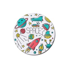 Space Cosmos Seamless Pattern Seamless Pattern Doodle Style Rubber Coaster (round)  by Vaneshart