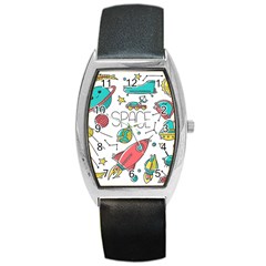 Space Cosmos Seamless Pattern Seamless Pattern Doodle Style Barrel Style Metal Watch by Vaneshart