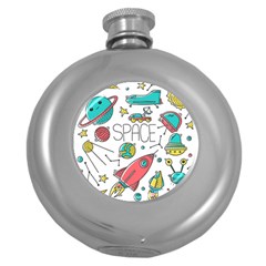 Space Cosmos Seamless Pattern Seamless Pattern Doodle Style Round Hip Flask (5 Oz) by Vaneshart