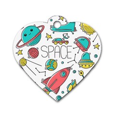 Space Cosmos Seamless Pattern Seamless Pattern Doodle Style Dog Tag Heart (two Sides) by Vaneshart