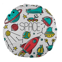 Space Cosmos Seamless Pattern Seamless Pattern Doodle Style Large 18  Premium Round Cushions