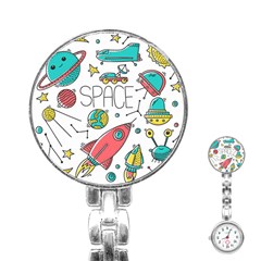 Space Cosmos Seamless Pattern Seamless Pattern Doodle Style Stainless Steel Nurses Watch by Vaneshart