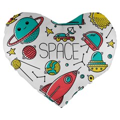 Space Cosmos Seamless Pattern Seamless Pattern Doodle Style Large 19  Premium Flano Heart Shape Cushions by Vaneshart