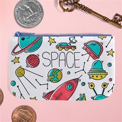 Space Cosmos Seamless Pattern Seamless Pattern Doodle Style Large Coin Purse by Vaneshart