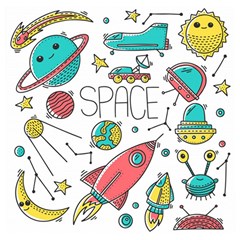 Space Cosmos Seamless Pattern Seamless Pattern Doodle Style Wooden Puzzle Square by Vaneshart