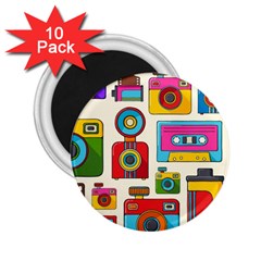 Retro Cameras Audio Cassettes Hand Drawn Pop Art Style Seamless Pattern 2 25  Magnets (10 Pack)  by Vaneshart