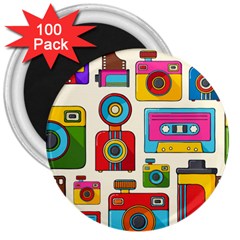 Retro Cameras Audio Cassettes Hand Drawn Pop Art Style Seamless Pattern 3  Magnets (100 Pack) by Vaneshart