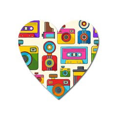 Retro Cameras Audio Cassettes Hand Drawn Pop Art Style Seamless Pattern Heart Magnet by Vaneshart