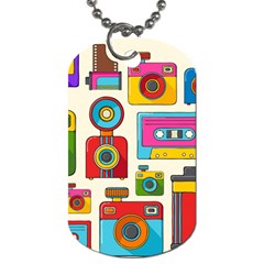 Retro Cameras Audio Cassettes Hand Drawn Pop Art Style Seamless Pattern Dog Tag (two Sides) by Vaneshart