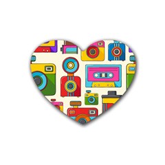 Retro Cameras Audio Cassettes Hand Drawn Pop Art Style Seamless Pattern Heart Coaster (4 Pack)  by Vaneshart