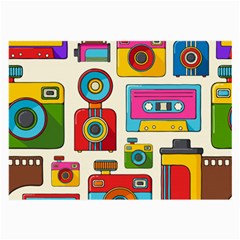 Retro Cameras Audio Cassettes Hand Drawn Pop Art Style Seamless Pattern Large Glasses Cloth by Vaneshart