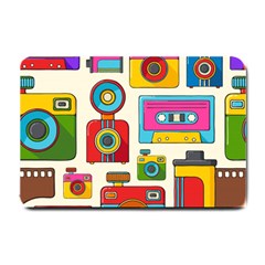 Retro Cameras Audio Cassettes Hand Drawn Pop Art Style Seamless Pattern Small Doormat  by Vaneshart