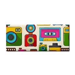 Retro Cameras Audio Cassettes Hand Drawn Pop Art Style Seamless Pattern Hand Towel by Vaneshart