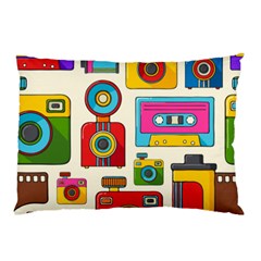 Retro Cameras Audio Cassettes Hand Drawn Pop Art Style Seamless Pattern Pillow Case by Vaneshart