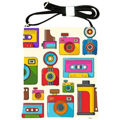 Retro Cameras Audio Cassettes Hand Drawn Pop Art Style Seamless Pattern Shoulder Sling Bag by Vaneshart