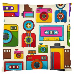 Retro Cameras Audio Cassettes Hand Drawn Pop Art Style Seamless Pattern Large Cushion Case (one Side) by Vaneshart