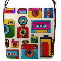 Retro Cameras Audio Cassettes Hand Drawn Pop Art Style Seamless Pattern Flap Closure Messenger Bag (s) by Vaneshart