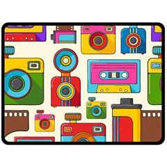 Retro Cameras Audio Cassettes Hand Drawn Pop Art Style Seamless Pattern Double Sided Fleece Blanket (large)  by Vaneshart