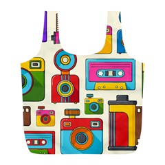 Retro Cameras Audio Cassettes Hand Drawn Pop Art Style Seamless Pattern Full Print Recycle Bag (l) by Vaneshart