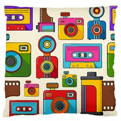 Retro Cameras Audio Cassettes Hand Drawn Pop Art Style Seamless Pattern Large Flano Cushion Case (one Side) by Vaneshart