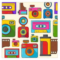 Retro Cameras Audio Cassettes Hand Drawn Pop Art Style Seamless Pattern Large Satin Scarf (square) by Vaneshart